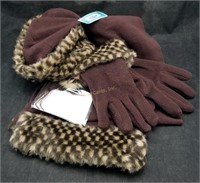 Faux Leopard Hat Gloves Scarf Set