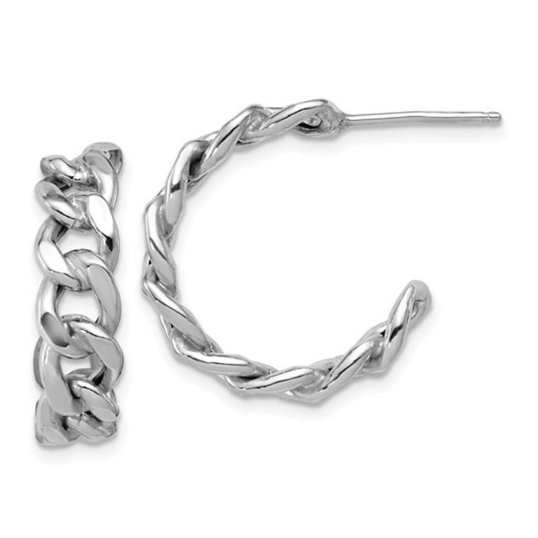 Sterling Silver Polished  Curb Link Hoop Earrings