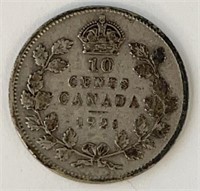 1921 Canada Silver 10 Cent Coin