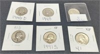 (6) Washington Quarters All XF: