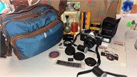 Pentax ME Super with Flash and Camera Bag