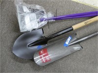 3 garden tools - spade shovel, drain spade, and ot