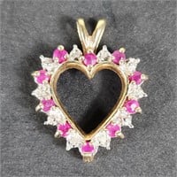 10k Ruby & Diamond Heart Pendant