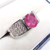 STERLING SILVER RUBY CUBIC ZIRCONIA RING