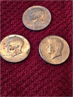 Two 1968 and one 1969 Kennedy half dollars