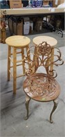 2 Barstools and Metal Decorative Chair