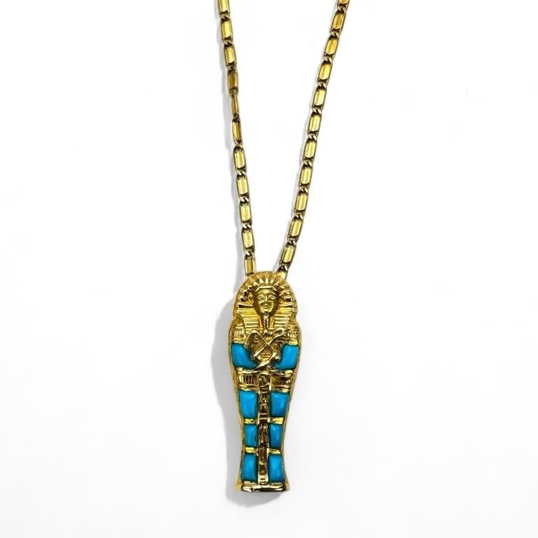 18K Gold Necklace w/ Turquoise Pharaoh Pendant