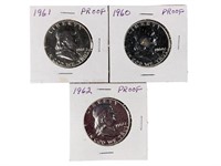 1960 to 1962 Silver Proof Franklin Half Dollars