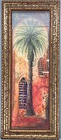 Palm Tree Courtyard Lithograph Signed Illegibly