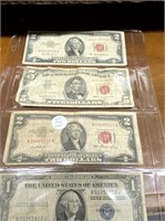 2-$2 RED SEAL 1953, 1-RED SEAL $5 63, 1 1935 $1