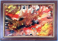 Volcano Abstract Poured Paint on Board Signed