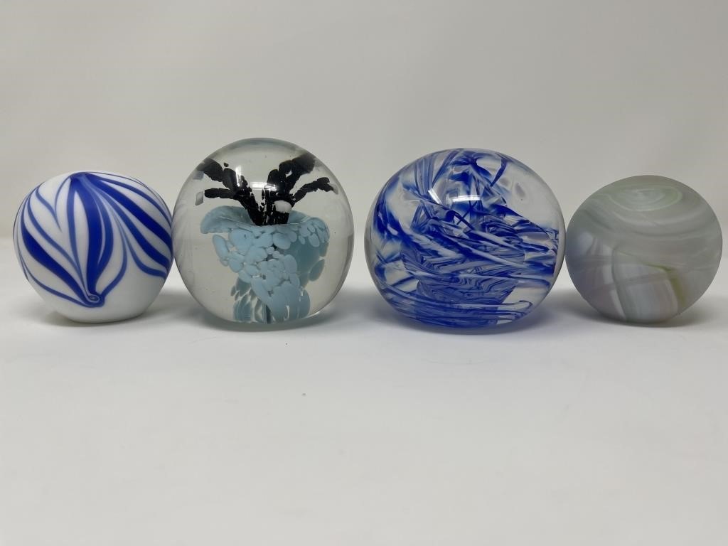 4 Glass Paperweights Crider Morsky