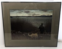 Dog, Boy and St.John River Print by Alex Colville