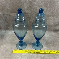 2 Blue Glass Jars