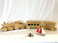 Wooden Train and Boat
