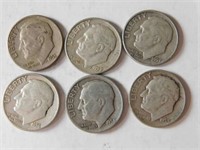 6 liberty dimes 1950's