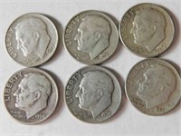 6 liberty dimes 1950's