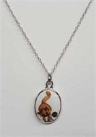 Sterling necklace & painted porcelain cat pendant