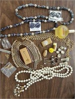 Necklace & earrings, stick pins, perfume