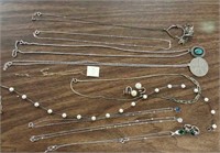 10 Sterling necklaces & two sets of earrings