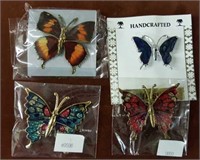 4 butterfly brooches new in packages