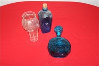 2 Blue Bottles & Glassware