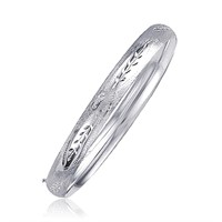 14k White Gold Classic Floral Carved Bangle