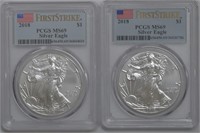 2 - 2018 ASE Silver Eagles PCGS MS69