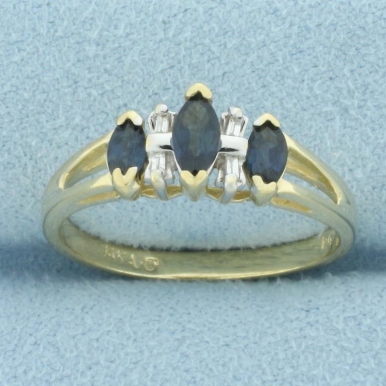 Sapphire and Diamond Split Shank Ring in 14k Yello