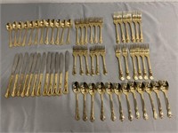 60 Pc. Of Stainless Gold Tone Silverware