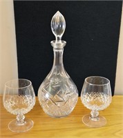 Glass Crystal Decanter & Cognac Glasses