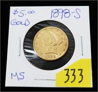 1898-S $5 Gold Liberty Head Half Eagle, MS