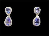 PR OF 14K WHITE GOLD TANZANITE AND DIAMOND