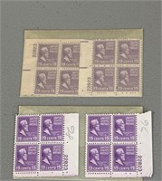 1938 Rutherford Hayes 19 C Stamp Plate Block Lot