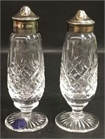 Pair Of Stuart Crystal & Silver Plate Shakers
