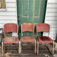 3 Red Vintage Metal Industrial Chairs