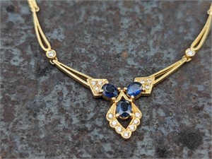 14k Yellow Gold Blue Topaz & Diamond Necklace