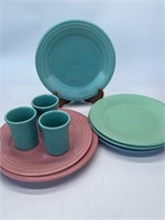 Fiesta Ware Plates & Mugs in Green, Pink, & Blue