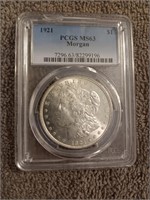 1921 Morgan silver dollar PCGS. Graded MS63.
