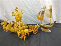 Vintage Oriental Plastic Ship & Cart - Horn Ship