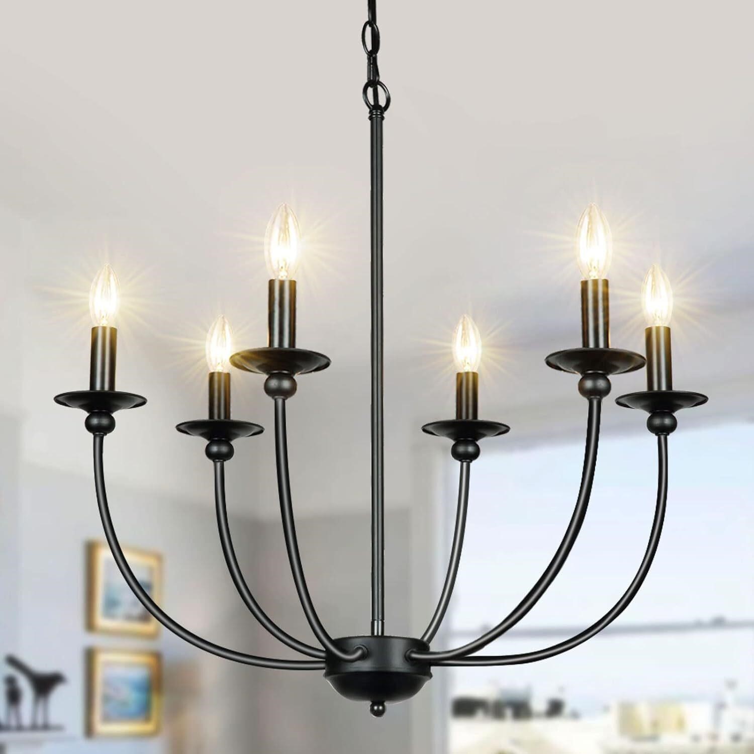 Black Farmhouse Chandelier 6-Light Wrought Iron