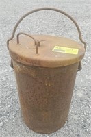 (AG) Metal bucket with lid. Measures 15" tall