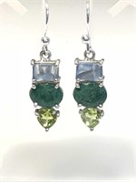 $100. S/S Peridot Emerald and Aquamarine Earrings