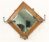 Oak Hanging Halltree Style Mirror w/ Beveled Edge