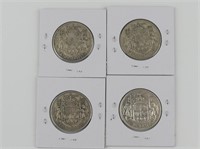 FOUR 1940-1943 CANADIAN 50 CENT COINS
