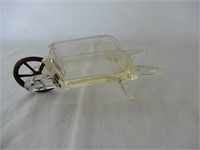 SMALL GLASS WHEELBARROW CANDY CONTAINER
