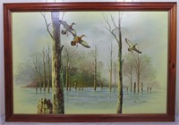 Framed original oil painting of Mallards in