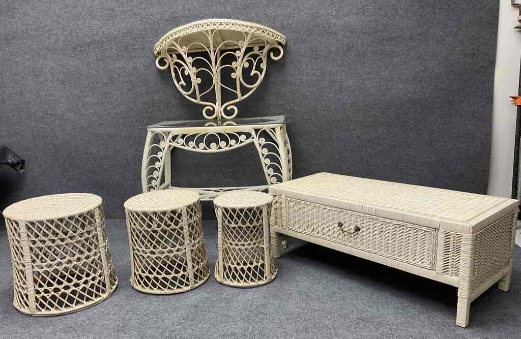 Six Pieces Vintage Wicker