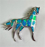 Sterling Sliver Opal Horse Pin