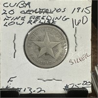 1915 SILVER CUBA 20 CENTAVOS